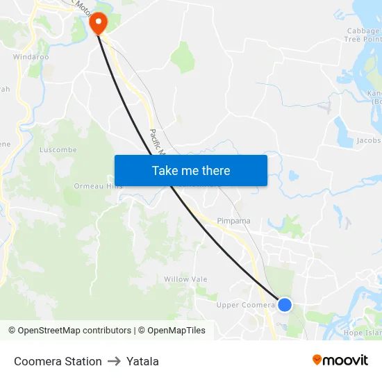 Coomera Station to Yatala map
