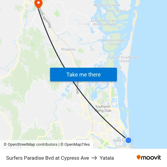 Surfers Paradise Bvd at Cypress Ave to Yatala map