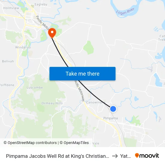 Pimpama Jacobs Well Rd at King's Christian College to Yatala map