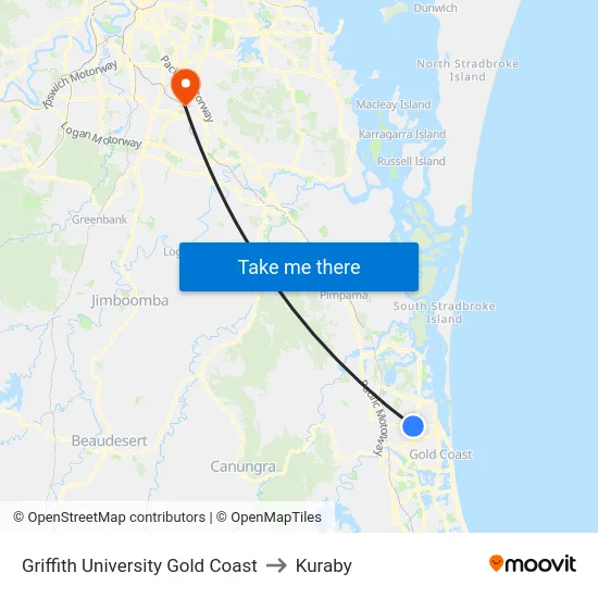 Griffith University Gold Coast to Kuraby map