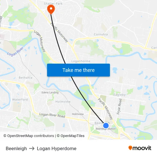 Beenleigh to Logan Hyperdome map