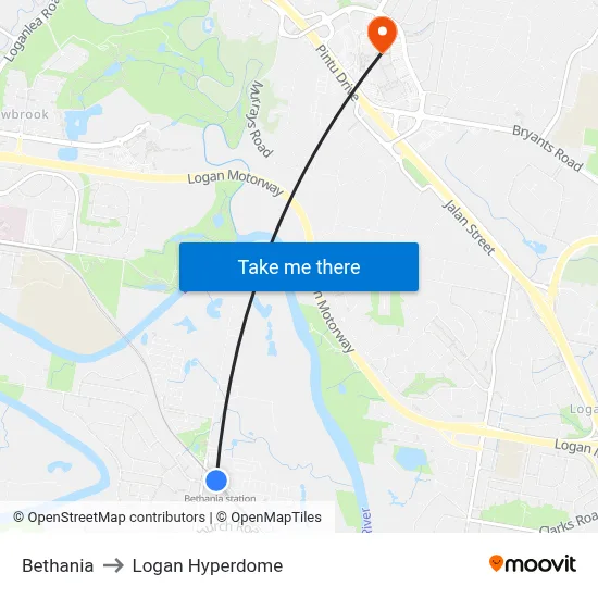 Bethania to Logan Hyperdome map