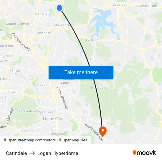 Carindale to Logan Hyperdome map