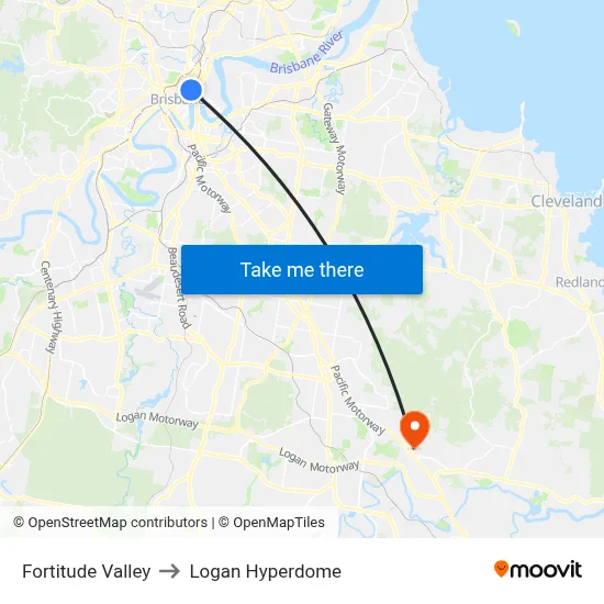Fortitude Valley to Logan Hyperdome map