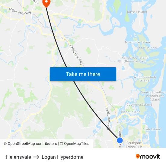 Helensvale to Logan Hyperdome map