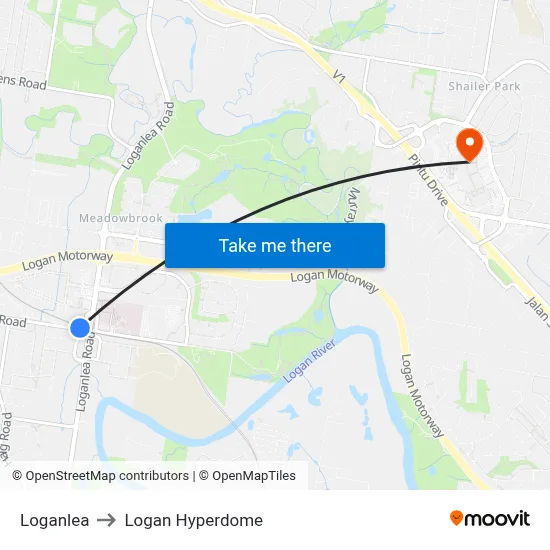 Loganlea to Logan Hyperdome map