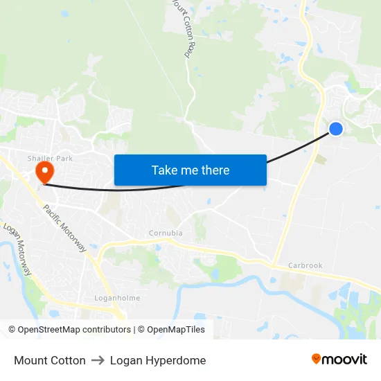 Mount Cotton to Logan Hyperdome map