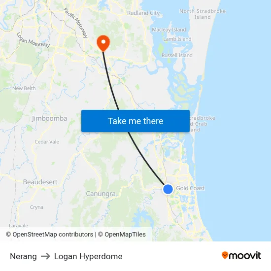 Nerang to Logan Hyperdome map
