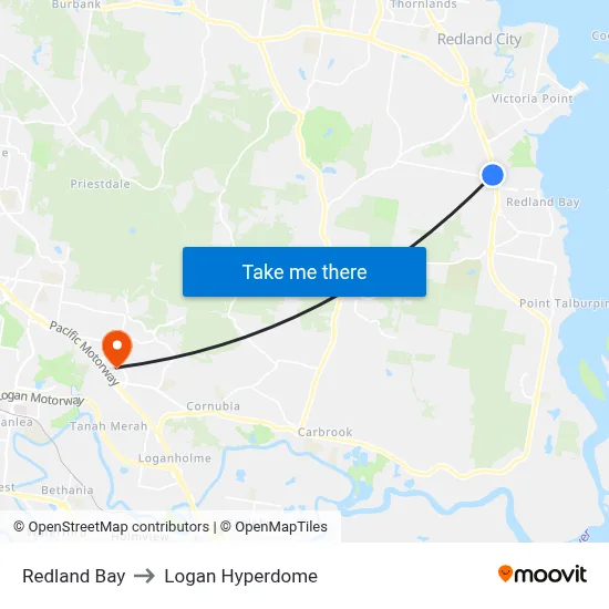 Redland Bay to Logan Hyperdome map