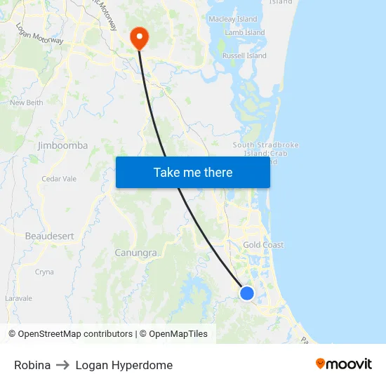 Robina to Logan Hyperdome map