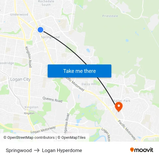 Springwood to Logan Hyperdome map