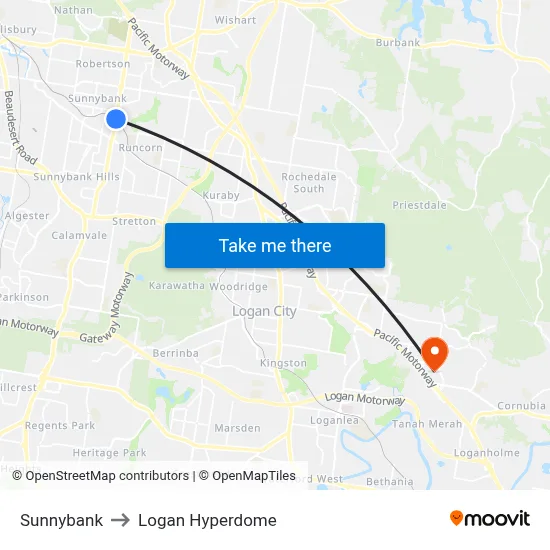 Sunnybank to Logan Hyperdome map