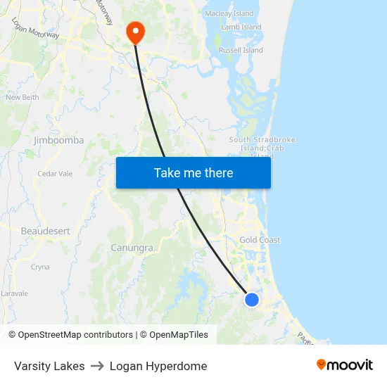 Varsity Lakes to Logan Hyperdome map