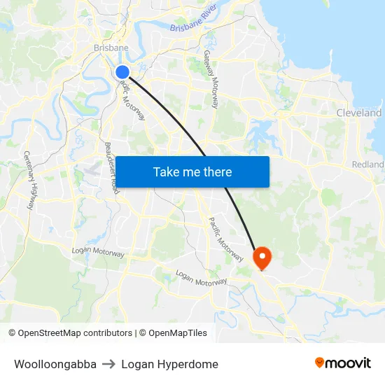 Woolloongabba to Logan Hyperdome map