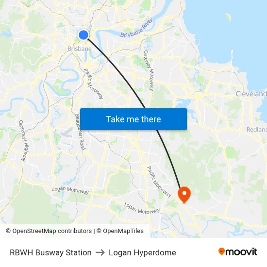 RBWH Busway Station to Logan Hyperdome map
