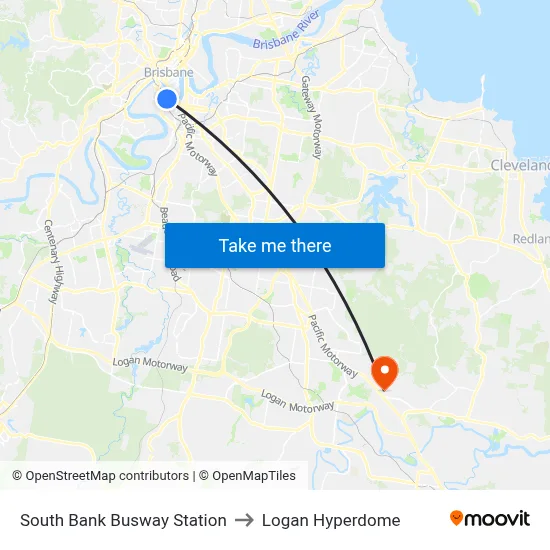 South Bank Busway Station to Logan Hyperdome map