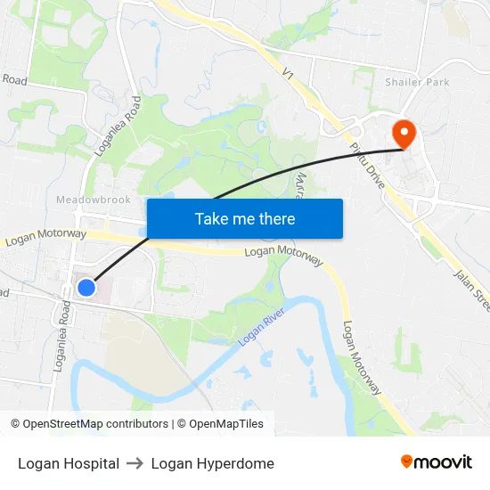 Logan Hospital to Logan Hyperdome map