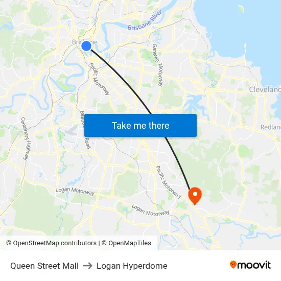 Queen Street Mall to Logan Hyperdome map