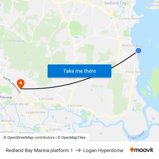 Redland Bay Marina platform 1 to Logan Hyperdome map