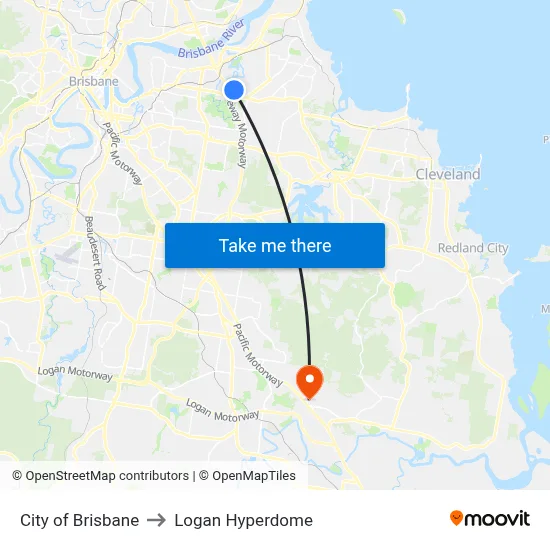 City of Brisbane to Logan Hyperdome map