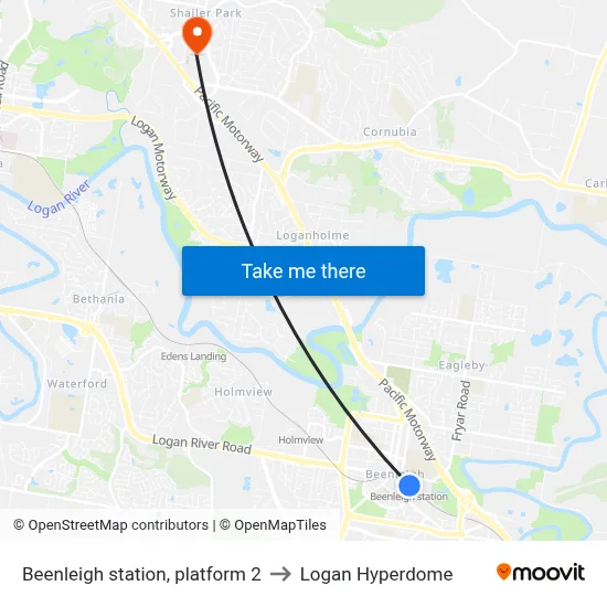 Beenleigh station, platform 2 to Logan Hyperdome map