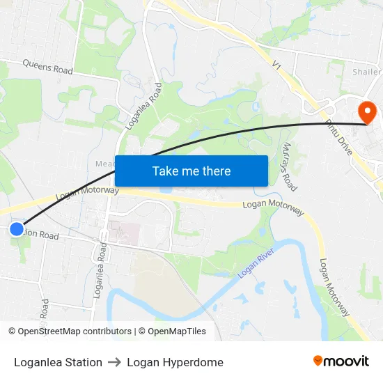 Loganlea Station to Logan Hyperdome map