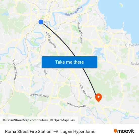 Roma Street Fire Station to Logan Hyperdome map