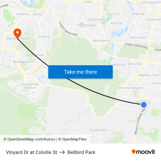 Vinyard Dr at Colville St to Bellbird Park map