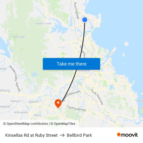 Kinsellas Rd at Ruby Street to Bellbird Park map