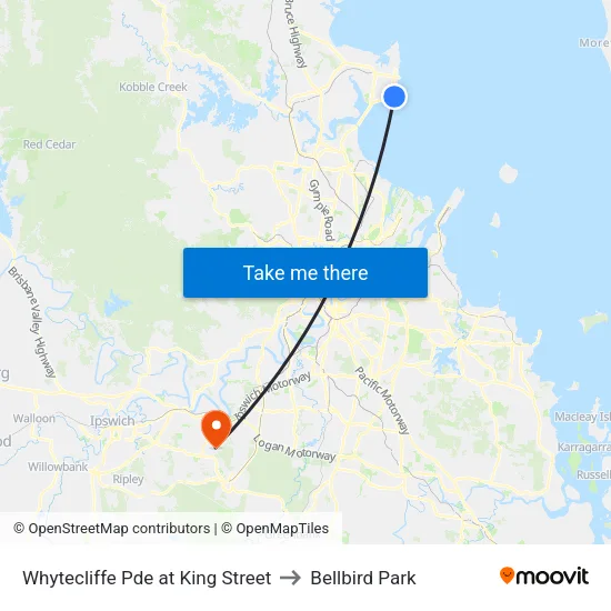 Whytecliffe Pde at King Street to Bellbird Park map
