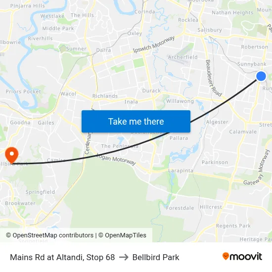Mains Rd at Altandi, Stop 68 to Bellbird Park map