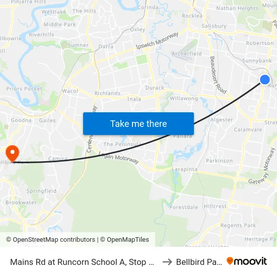 Mains Rd at Runcorn School A, Stop 68b to Bellbird Park map