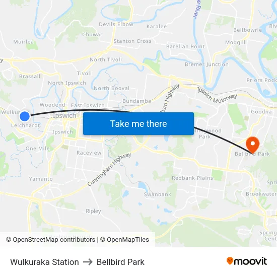 Wulkuraka Station to Bellbird Park map