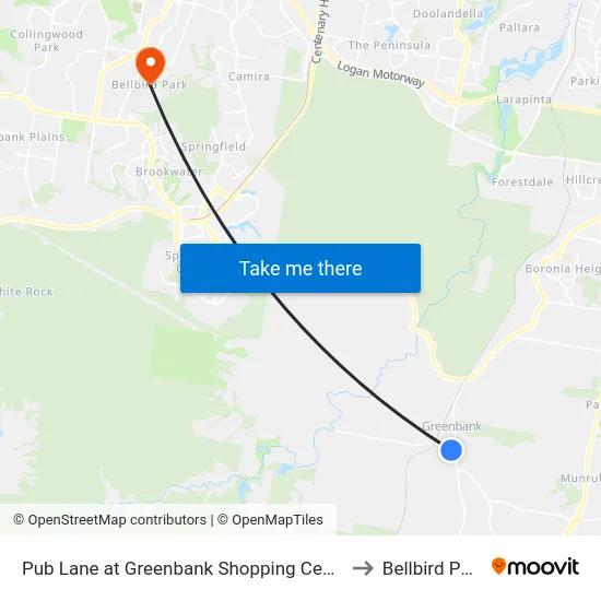 Pub Lane at Greenbank Shopping Centre to Bellbird Park map