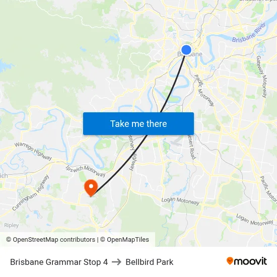 Brisbane Grammar Stop 4 to Bellbird Park map