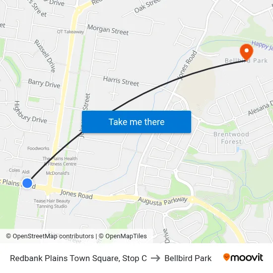 Redbank Plains Town Square, Stop C to Bellbird Park map