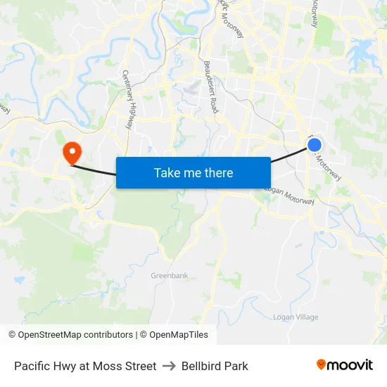 Pacific Hwy at Moss Street to Bellbird Park map