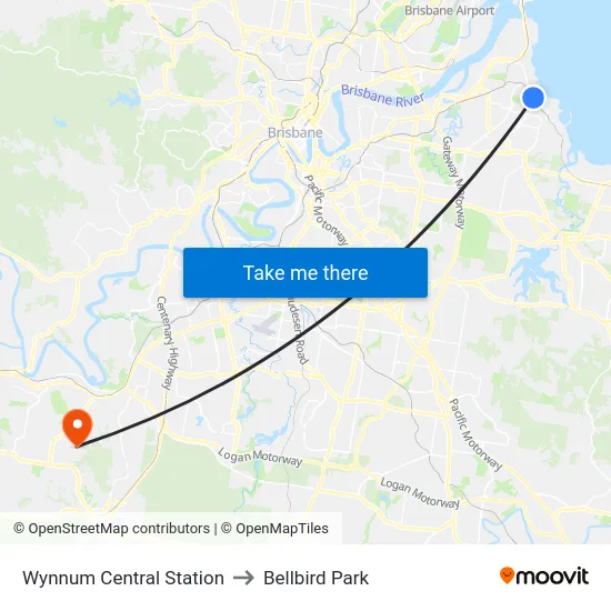 Wynnum Central Station to Bellbird Park map