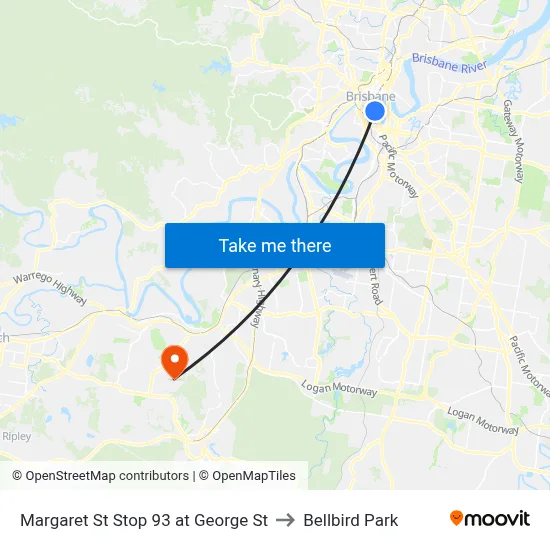 Margaret St Stop 93 at George St to Bellbird Park map