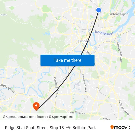 Ridge St at Scott Street, Stop 18 to Bellbird Park map