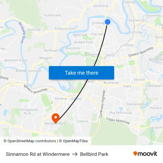 Sinnamon Rd at Windermere to Bellbird Park map