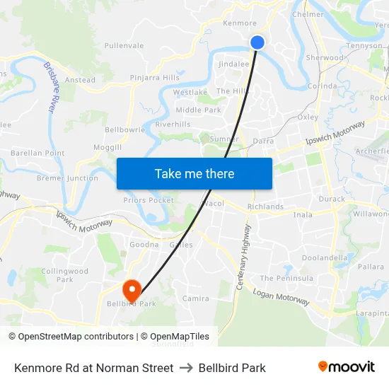 Kenmore Rd at Norman Street to Bellbird Park map