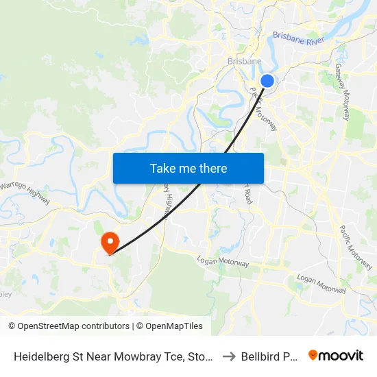 Heidelberg St Near Mowbray Tce, Stop 14 to Bellbird Park map