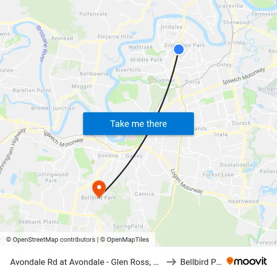 Avondale Rd at Avondale - Glen Ross, Stop 61 to Bellbird Park map