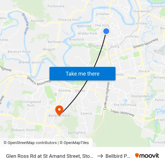 Glen Ross Rd at St Amand Street, Stop 53 to Bellbird Park map