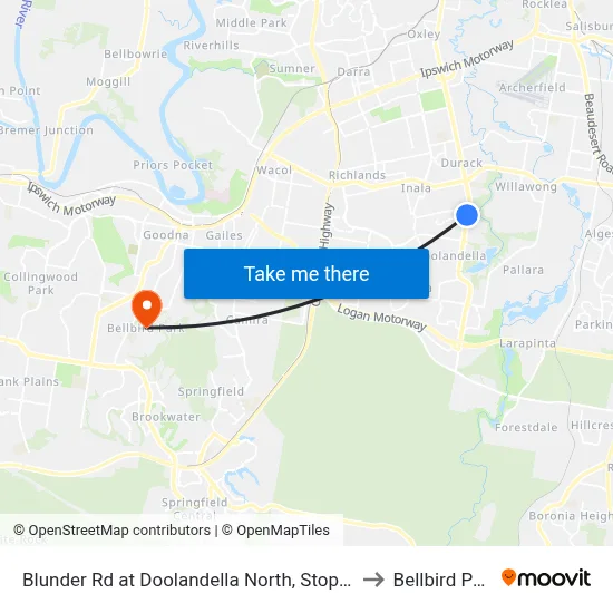 Blunder Rd at Doolandella North, Stop 61a to Bellbird Park map
