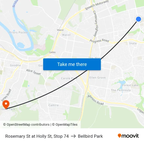 Rosemary St at Holly St, Stop 74 to Bellbird Park map