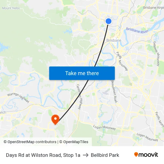 Days Rd at Wilston Road, Stop 1a to Bellbird Park map