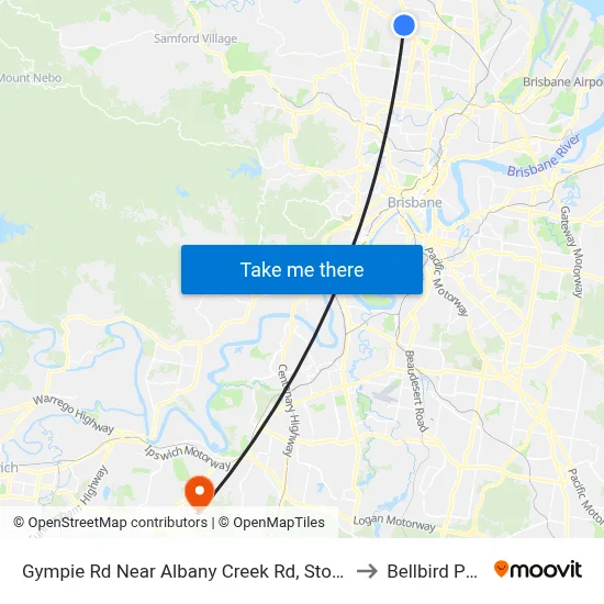 Gympie Rd Near Albany Creek Rd, Stop 42 to Bellbird Park map