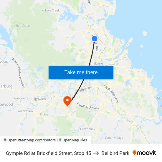 Gympie Rd at Brickfield Street, Stop 45 to Bellbird Park map